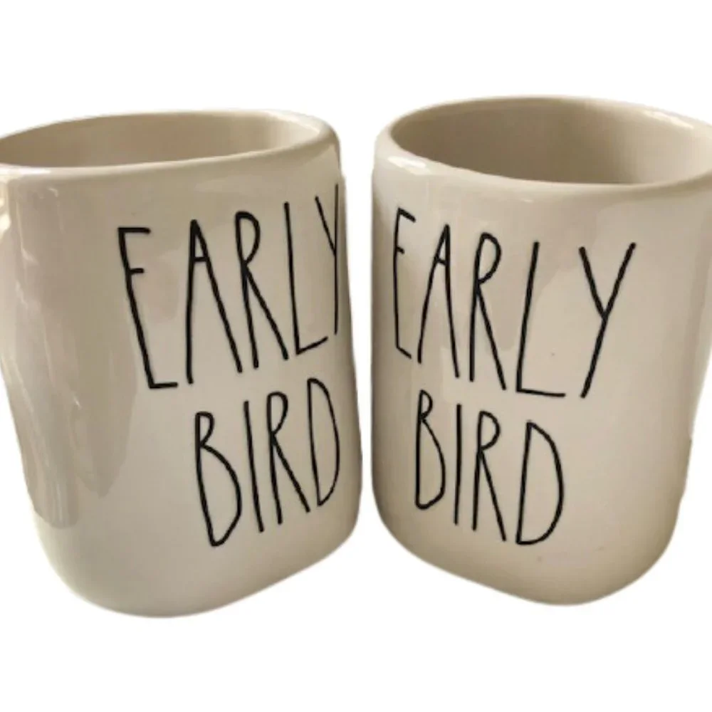 Set of 2 Rae Dunn Morning Coffee Mugs - Early Bird - 3.5